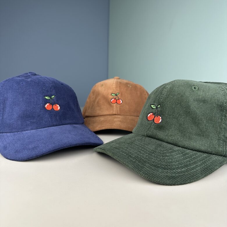 Corduroy cherry embroidered cap