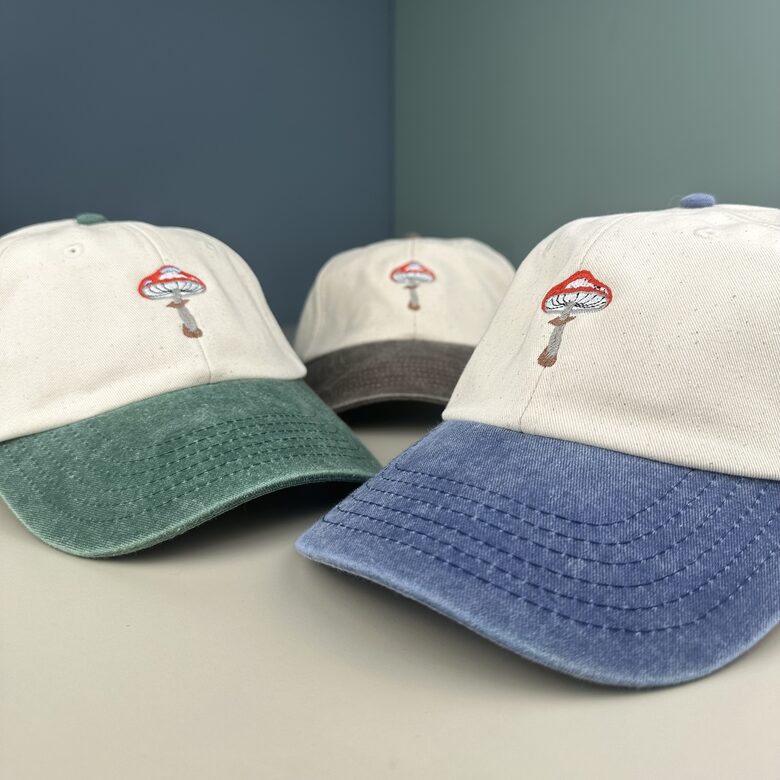 Divu krāsu cepure ar nagu Mušmire (zema profila piegriezums)